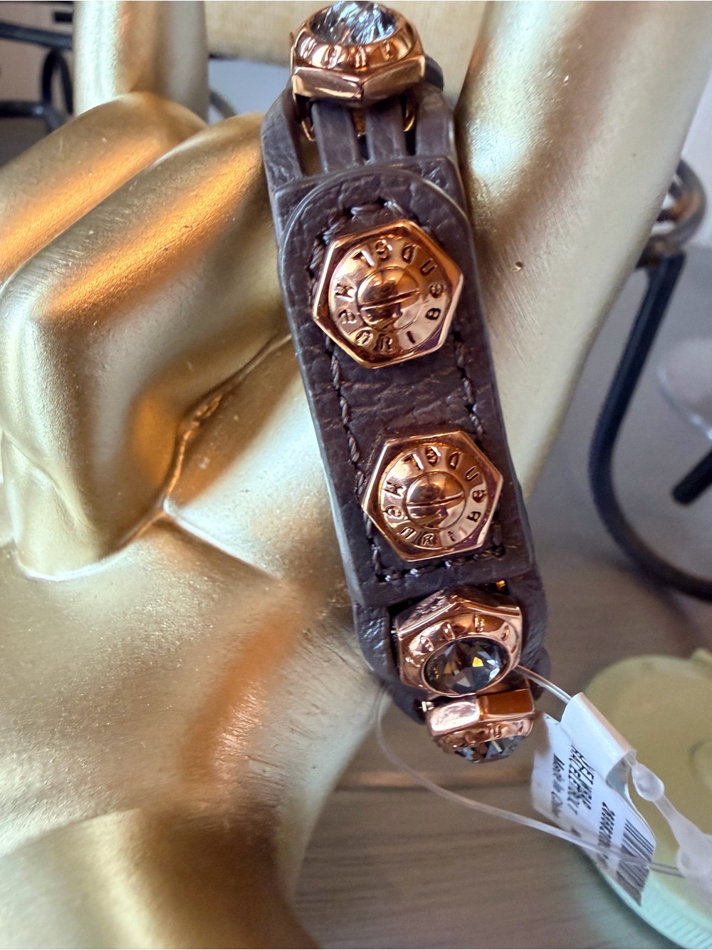 Vintage Henri Bendel Swarovski Crystal Leather Bracelet - Picture 4 of 9